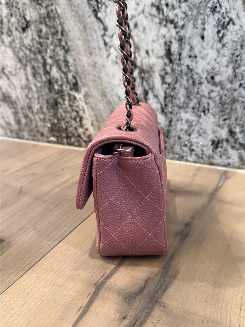 Chanel Caviar Mini Rectangular Flap Bag in Pink with Gunmetal Hardware - Picture 9 of 10